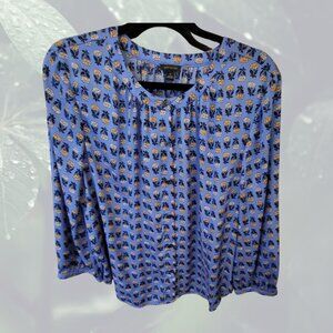 ANN TAYLOR BLOUSE – Blue Floral Print – Size XL